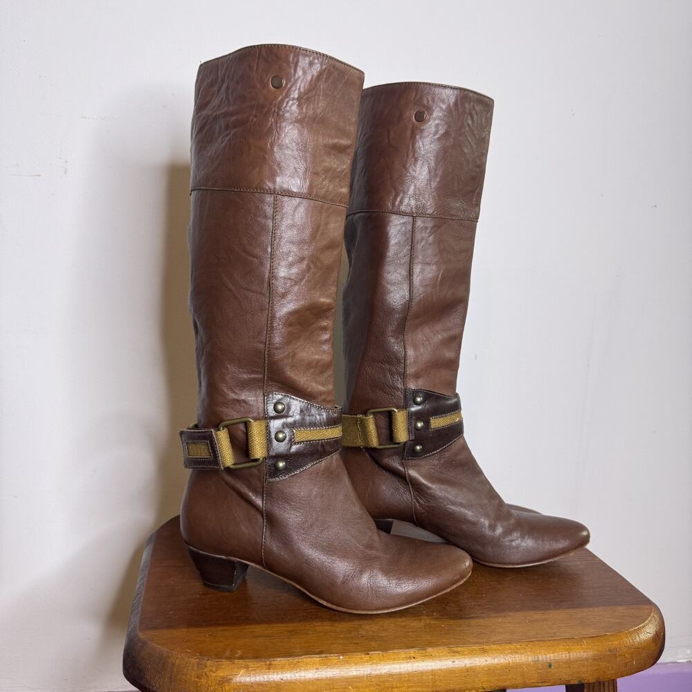 Vintage 80s Knee High Harness Boots Made in Italy Western Boho 70s 36.5 US 6